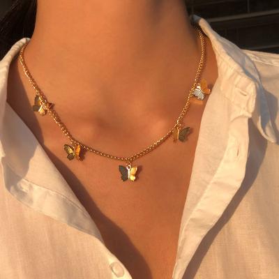 China 2022 New Arrival FASHIONABLE High Quality Wedding Costume Silver Jewelry Layered Clavicle Butterfly Choker Necklace Gold Plated For Women for sale