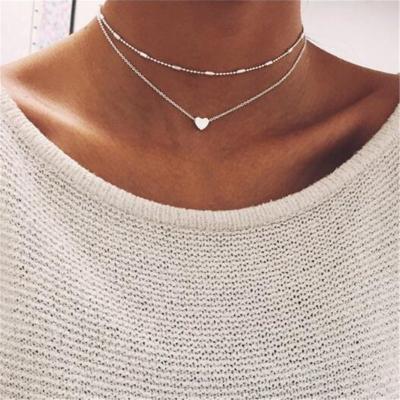 China New FASHIONABLE Silver Layered Jewelry Love Gold Plated Double Chain Heart Original Metal Alloy Charm Women's Pendant Necklaces For Girls for sale