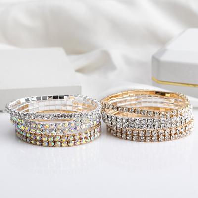 China Trendy Wholesale Fashion Jewelry Products Charmed Thin Colored Gold Diamond Bracelets Designs For Ladies Silver Bangle Rhinestone for sale