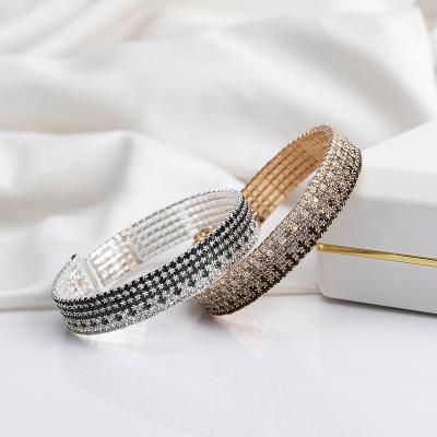 China FASHION Newcomers Round Gold Diamond Bangle Gradient Tennis Black Rhinestone Bracelets 925 Silver Women Stainless Steel Jewelry for sale