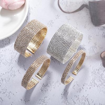 China Wholesale FASHIONABLE Cuff Diamond Bracelet Stackable For Women Open Stainless Steel Crystal Bangle Solid Color Rhinestone Products for sale