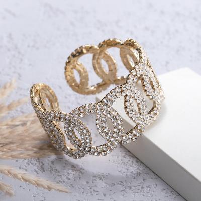 China China HOT Goods Wholesale Stainless Steel Diamond Bangle Geometric Gold Open Cut Rhinestones Slap Bracelets Women Copper Jewelry for sale