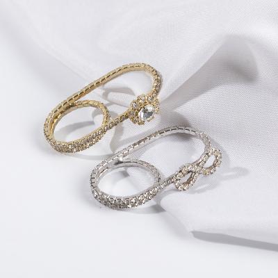 China Fashion Manufacturers Latest Custom Gold Jewelry Trendy Women's Silver Diamond Two Fingers Rings Rhinestone China Prices for sale