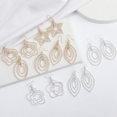 China Wholesale American TRENDY Diamond Jewelry Flower Pentagram Leaf Shaped Korean Stud Earrings Stainless Steel Copper Chain Women for sale