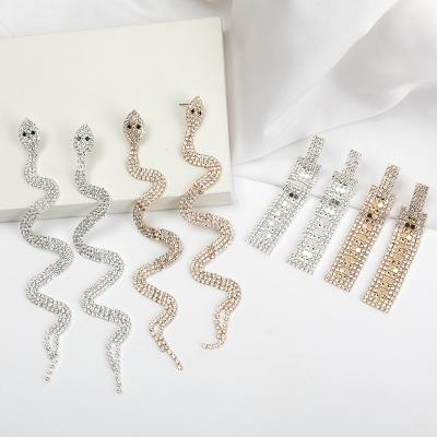 China FASHIONABLE Trending Products 2022 New Arrivals Good Custom Design Women Snake Earrings Rhinestone Diamond Jewelry Luxury Personalized Long for sale