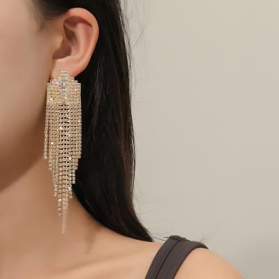 China China Wholesale TRENDY Jewelry Eardrop Oversized Large Oversized Rhinestone Fringe Zircon Earrings Tassel Circles Gold Plated For Women for sale