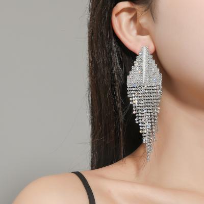 China New Jewelry Accessories TRENDY Gold Eardrop Women's Tassel Double Circle Rhinestone Fringe Earrings Women Silver For Teen Girls 2022 for sale