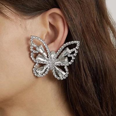 China 2022 Large Women's Rhinestone Butterfly Earrings China Thin Layer Gold Tasty Statement Wholesale FASHION Jewelry Diamond Elegant Trendy Silvery for sale