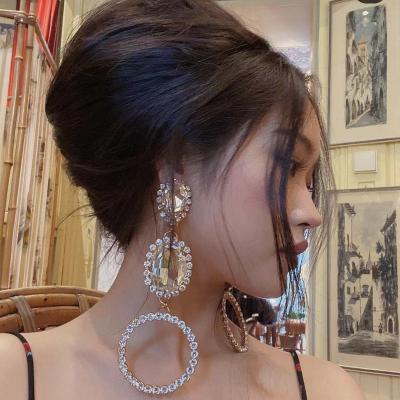 China Wholesale FASHIONABLE Handmade Fine Silver Circle Earring Drop Gold Jewelry Statement Rhinestone Exaggerated Diamond Earrings For Women 2022 for sale