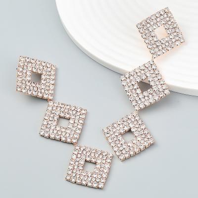 China Luxury Silver Drop Women For Fashion Jewelry China Suppliers Gold Earring Good Shape Rhinestone Square Earrings Charm Long Crystal Dangle for sale