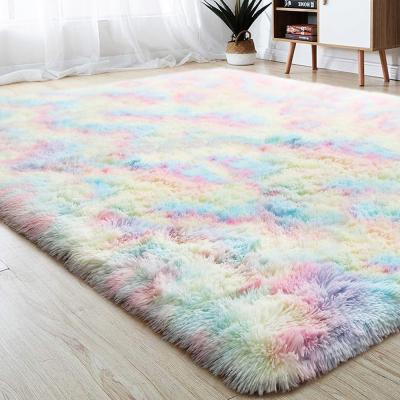 China Washable Fluffy Throw Blankets Anti Skid Rainbow Area Rug Bedroom Bedside Shaggy Plush Carpet For Living Room for sale