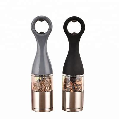 China Viable New Design Salt and Pepper Mill Manual Pepper Grinder with Wine Opener for sale