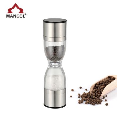 China Sustainable Hourglass Design Stainless Steel Shell 2 in 1 Manual Salt and Pepper Mill with Ceramic Grinder for sale