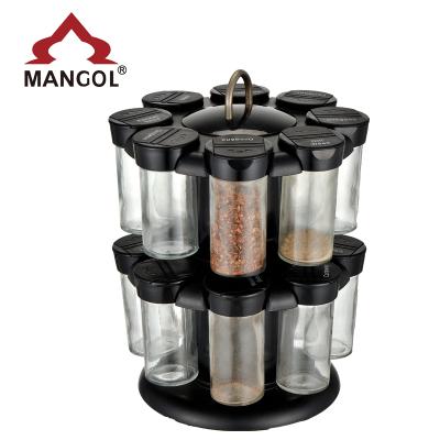 China Rotating Glass Spice Jar Carousel of 16 Viable Jar Spice Holders for sale