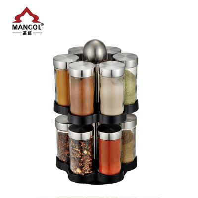 China Restaurant Plastic Kitchen Display Spice Jar Viable Rotating Glass Spice Rack for sale