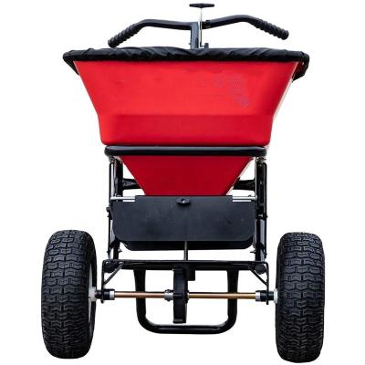 China Machinery Repair Shops 100 pound capacity 1.67 cubic foot sports field maintainer walk behind seed, salt, and fertilizer lawn spreader with screen and Hopper spoke for sale