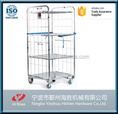 China Durable Roll Cage Carts With Pallet Industrial Supermarket Roll Cage Trolley Container Rolling Cage Trolley for sale