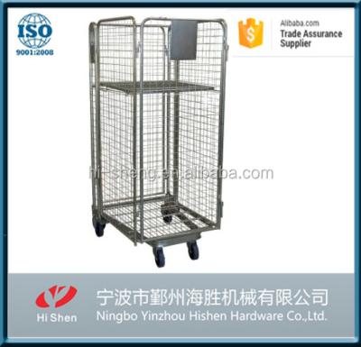 China Durable Roll Cage Carts With Pallet Supermarket Transport Used Cage Trolley Container Industrial Rolling Cage Trolley for sale