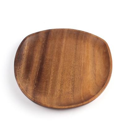 China Sustainable Custom Unbreakable Natural Wooden Acacia Wooden Food Serving Sushi Plates Wooden Tray for sale