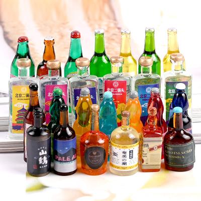 China Europe Simulation 3D Beer Wine Bottle Figurines Resin Miniature Bottle Charms Cabochon Figurines Crafts Ornament Miniatures Toys DIY for sale