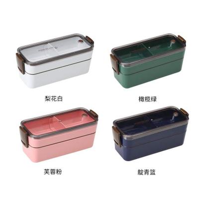 China 900ml Double Layer Lunch Box Stocked Transparent Lids With Spoon And Chopsticks Bento Lunch Box With Divider for sale