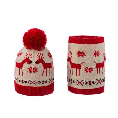 China Hot JOINT Kids And Funny Embroidered Christmas Beanie Hats Scarf Sets For Kids for sale