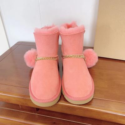 China Around 2022 New Customized Genuine Sheep Furs Women Snow Boots Classic China Shoes Ladies Winter Ankle Boot With Chain for sale