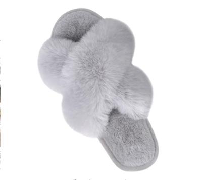 China Cushioning Slippers Soft Plush Stripe Women's Hairy Rabbit Fur Cozy Bedroom Shoes Outdoor Flip Flop Open Toe Indoor Fur Slides for sale