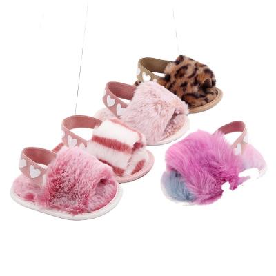 China Massage 2022 Indoor Slippers Toddler Kids Fur Indoor Slippers Slippers New Autumn Plush Dye Fluffy Fluffy Non-slip Link For 0-12 Months Baby for sale