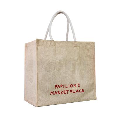 China Handled Wholesale Online To Custom Design Women Tote Market Beach Bag For Jute Embroidery Natural Burlap Fabric Buying Customer for sale