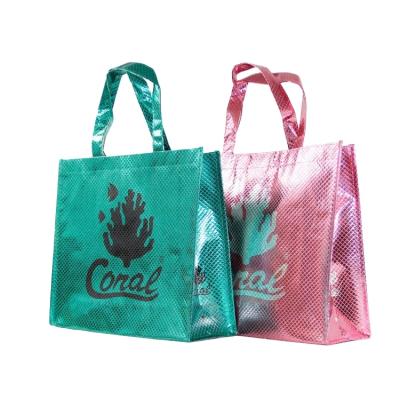 China Wholesale PP Handled Grocery Bag Custom Logo Metallic Rose Gold Woven Bag For Shopping TNT Laminated Metallic Silver Tote Bag for sale