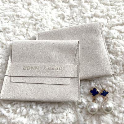 China Luxury Custom Soft White Soft White Suede Jewelry Cloth Gift Bag Jewelry Drawstring Microfiber Packaging Pouches With Logo for sale