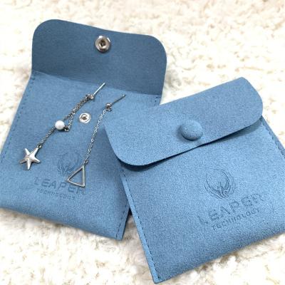 China Blue Suede Luxury Envelope Microfiber Logo Earring Bangle Jewelry Soft Embossed Pouch for sale