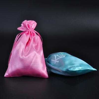 China Recyclable Customize Personalized Pink Satin Dust Gift Wig Drawstring Jewelry Pouch Bag With Logo for sale