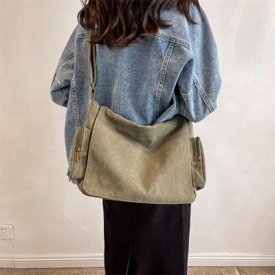 China Lady YIMYIK Simple Retro Vegan Women Canvas Tote Bags Large Capacity Lady Casual Cross - Body Bags for sale