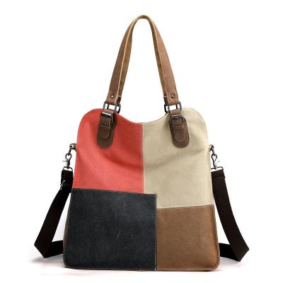 China Lady Casual Canvas Tote Vintage Style Women Large Capacity Sling Shoulder Bags Patchwork Design Handbags for sale