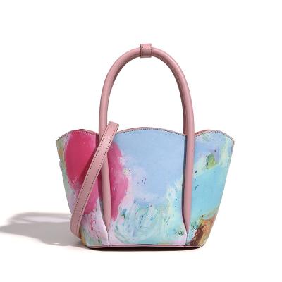 China Fashion YIMYIK 2022 New Fashionable All-match Women Leather Handbag Sets Graffiti High Quality Floral Printing Ladies Shoulder Bags for sale