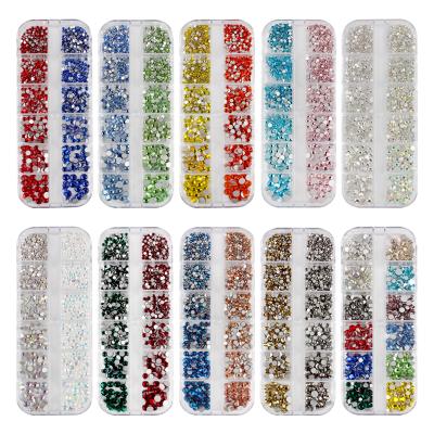 China Flatback 12Grid Box Packing Nail Art Rhinestone ab Crystal Stones ab Flatback Crystal Stones For Luxury Dress Western Wedding for sale