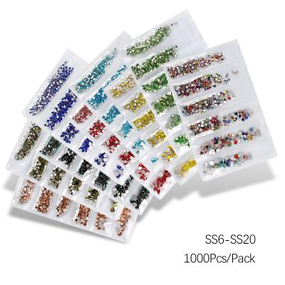 China Wholesale 6 Grid Pack Nail Art Rhinestones SS6-SS20 Flat Back Crystal Stones For Luxury Dress Western Wedding for sale