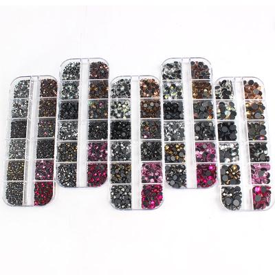 China Wholesale 12 Grid Box Hotfix Rhinestone SS6-SS30 Mix Color Crystal Stone Flatback For DIY Clothing Shoe Bag Diamond Ornament Parts for sale