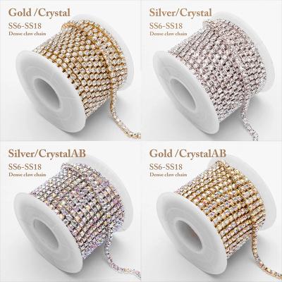 China Wholesale Rhinestone Flatback Crystal Glass Chain Transparent Gold/Silver Cup Chain For Luxury Dress Western Wedding for sale