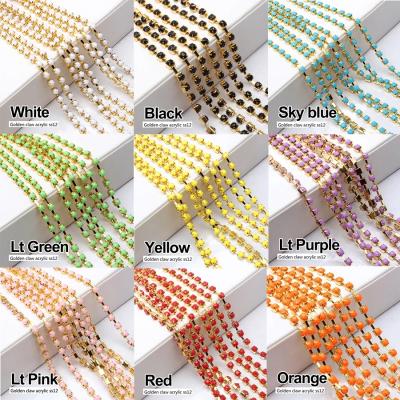 China SS12 10yard/lot Flatback Rhinestone Chain 19colors Gold Acrylic Bottom Sew On Cup Chains For Clothing Diy Sewing Accessories for sale