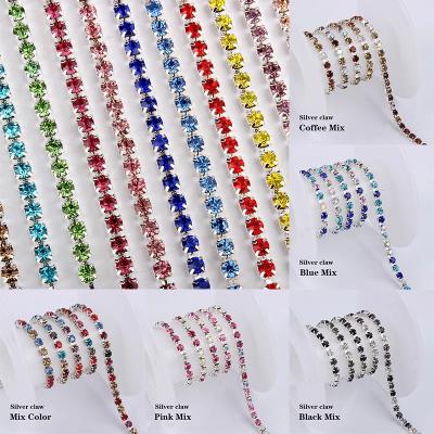 China Flatback Sew On Crystal Rhinestones Chain 22 Color 10Yards/lot SS6 SS8 SS10 SS12 Silver Base Claw For Clothing Bag Nail DIY Accessories for sale