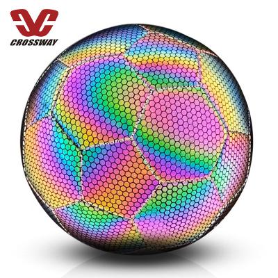 China Reflective Football Holographic Glowing Reflective Soccer Ball Light Up Flash Camera Holographic Soccer Ball for sale