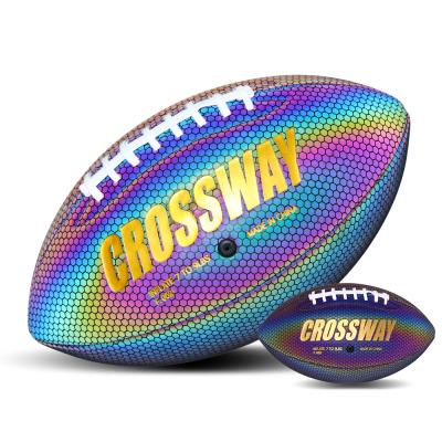 China Durable Holographic Glowing Reflective Soccer Ball American Football Rugby for sale