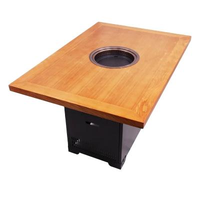 China Modern Korean Barbecue Grill Smokeless Cozy Dining Wooden Table With Barbecue Grill for sale