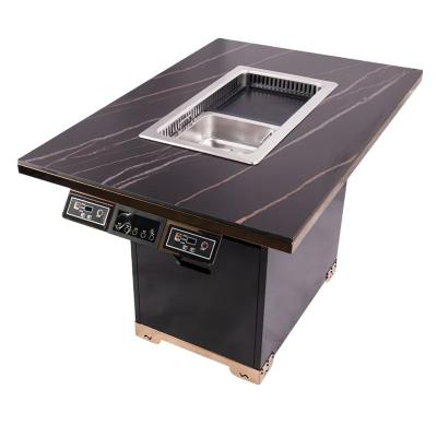 China Modern Commercial Korean Barbecue Grill Table Built In Hot Pot Table Restaurant Tables for sale