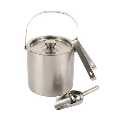 China Sustainable 304 stainless steel metal ice bucket with handle and ice spatula for cooling cold beer drink for sale