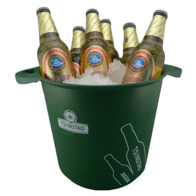 China Sustainable Factory Customized Multifunctional Circular Double Handle Plastic Ice Bucket With Bottle Opener for sale