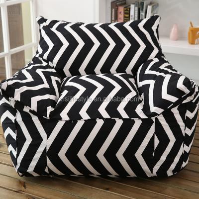 China Wholesale VISI Modern Soft Indoor Canvas Bean Bag Chair White And Black Pattern Sofa Cover Lazy Bean Bag Chair for sale